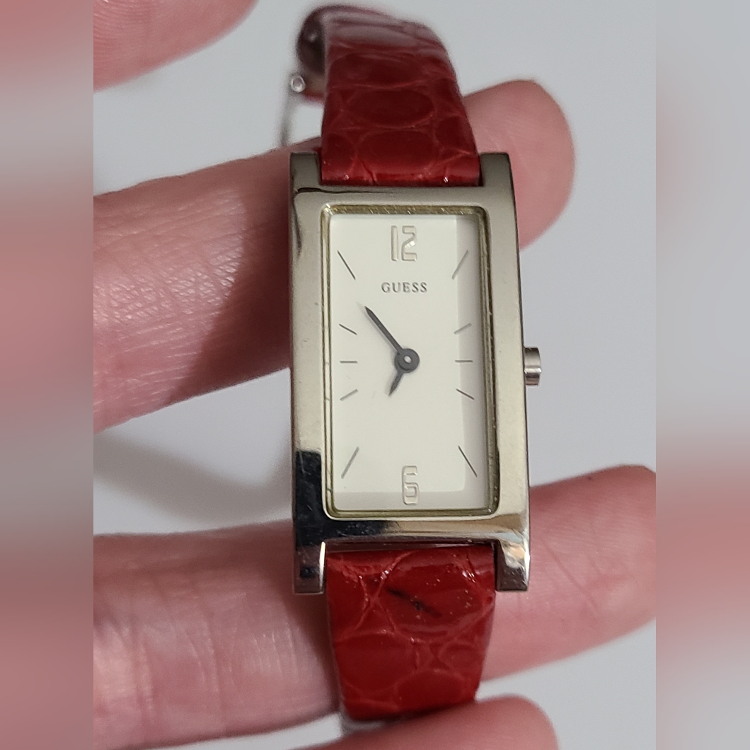 Red Guess Leather Crocodile Watch Genuine Leather Euc